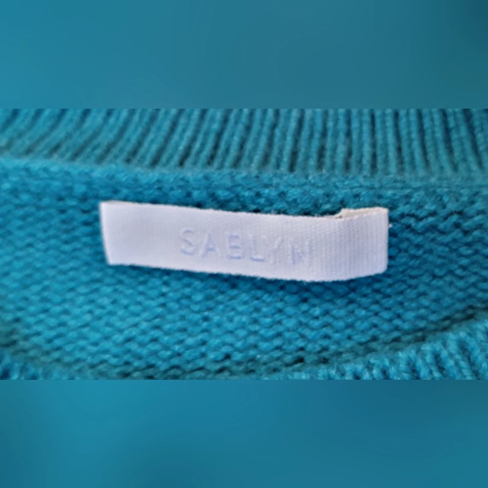 Sablyn Alston Boyfriend Crew Neck Sweater Womens L Teal 100% Cashmere Relaxed Fi - Picture 8 of 12